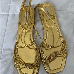 Prada Gold Metalic Samdals Flats